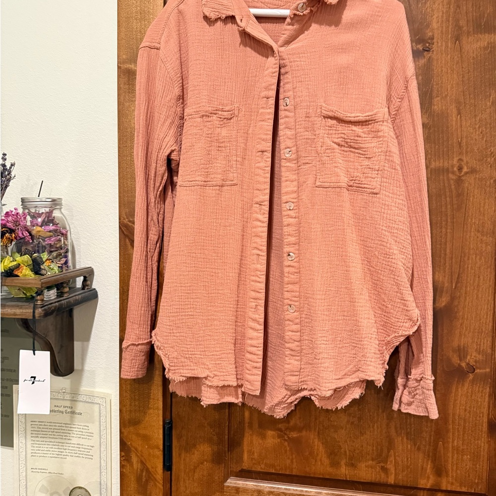 Free People Pink Button-Up Shirt